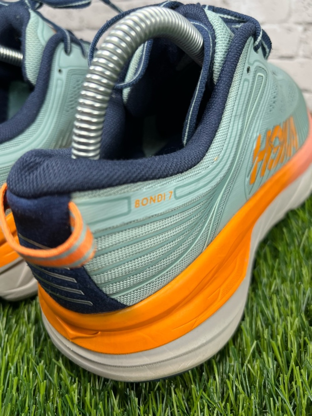 Hoka Women's Mint Green Navy Orange Coral Running Sneakers - Picture 5 of 10